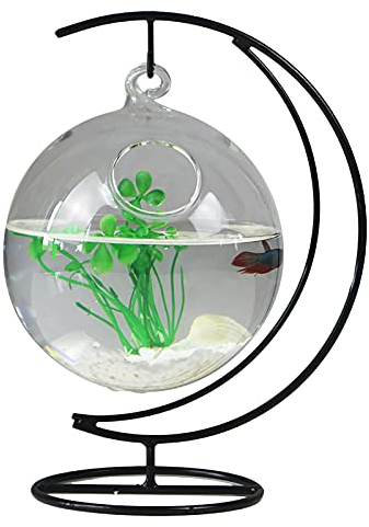 RNCOZE Schreibtisch-Hängeschale mit Ständer, Mini-Tisch-Aquarium-Glas, Betta Fischschale, durchsichtige Pflanzenterrarium für Zuhause, Büro, Garten, Dekoration, A1