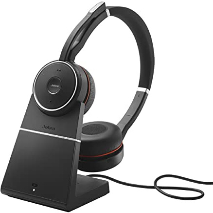 Jabra Evolve 75 SE, Link380a UC Stereo Stand- Bluetooth Headset with Noise-Cancelling Microphone, Long-Lasting Battery and Dual Connectivity - Works with All Other Platforms - Black