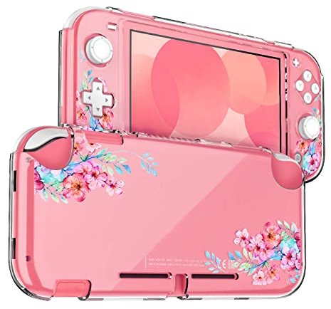DLseego Coque Compatible avec Nintendo Switch Lite, Housse Transparente pour PC Dur Switch Lite,Couverture Protectrice avec Gaufrage,Design Anti-Abrasion et Anti-Rayures,Fleur de pêcher