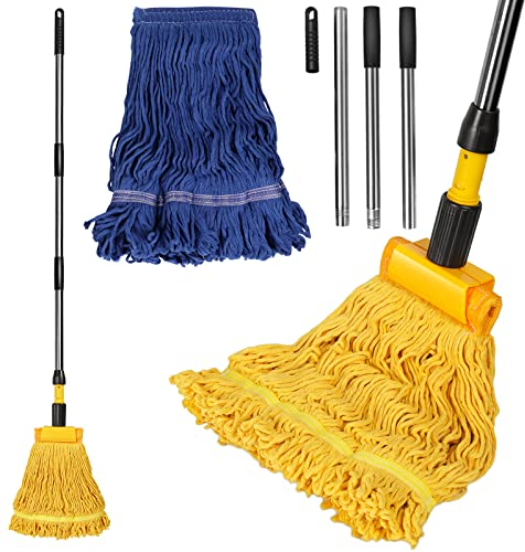 MASTERTOP Industrial Mop, Looped-End String Mops with 53 Long Stainless Steel Handle, Floor Mop with 2 Reusable Cotton Pads, Heavy Duty Commercial Mops for Mall,Factories,Warehouses,Office Stairs