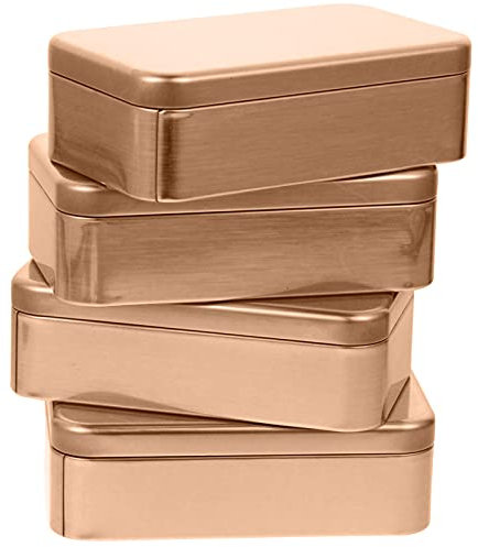 DOITOOL Aufbewahrungsbox 4 Leere Metalldosen mit Deckel Blechdosen Rechteckige Metalldose mit Deckel für Leckereien Geschenke Kerzen Gefälligkeiten Kunsthandwerk (Golden) Munitionskiste