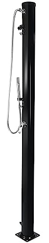 Elbe Solar Gartendusche Alutank 23L 200 cm Höhe mit Handbrause Wassertemperatur bis 60°C Pooldusche Camping, ohne Stromanschluss, Gartenschlauch-Anschluss