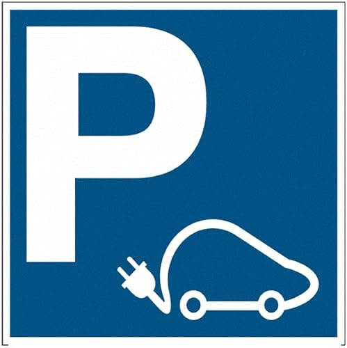 CARTELLO SEGNALETICO QUADRATA ISO 7010 - parcheggio auto elettrica - Adesivo Extra Resistente, Pannello in Forex, Pannello In Alluminio (PANNELLO IN ALLUMINIO 20 CM)