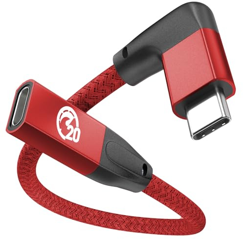 USB C Verlängerungskabel 0.2M, 90 Grad 100W USB C Stecker auf Buchse Kabel | Winkel PD Typ C 3.2 Gen2 20Gbps Adapter, Winkelstecker Thunderbolt 3 Extension Kabel 4K Video für iPhone 17, Galaxy S26, iPad