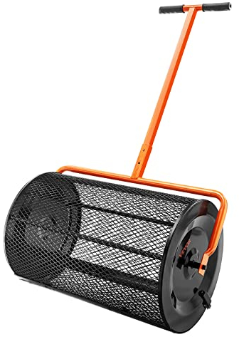 VEVOR Kompoststreuer aus Stahl Torfmoosstreuer 1,27x2cm Mesh-Korb Garten Rasen Streuer Grifflänge von 62 bis 67,5cm verstellbar 61cm Metall Mesh Korb Ideal für Dünger wie Kompost Mist Erde Torfmoos