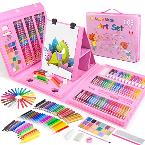 TOMMYHOME Drawing Kit 208PCS Deluxe Colouring Art Set for Kids 6-12 Draw & Painting Set with Watercolour Drawing Colouring Pencils for Children Kid