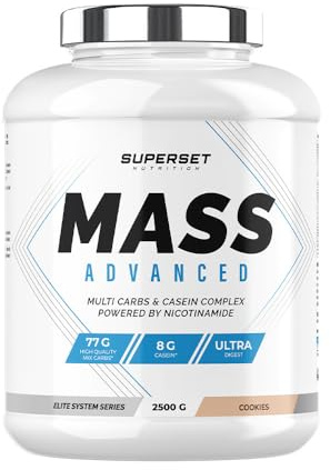 Superset Nutrition - Mass Advanced (2,5kg) - Gainer - Favorise le gain de masse musculaire et la récupération, apport important en calories + Vitamines - Énergie et digestion améliorées - Cookies