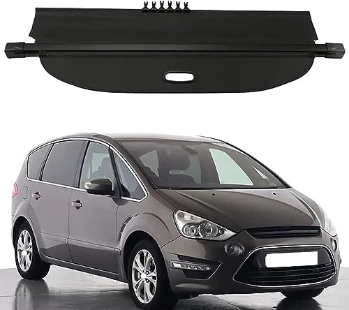 POWEC Laderaumabdeckung Kofferraum Schutz Abdeckung Cargo Cover Ersatz, für Ford S-Max SMAX 2007-2015 Schwarz Ausziehbar Kofferraumabdeckung Rollo