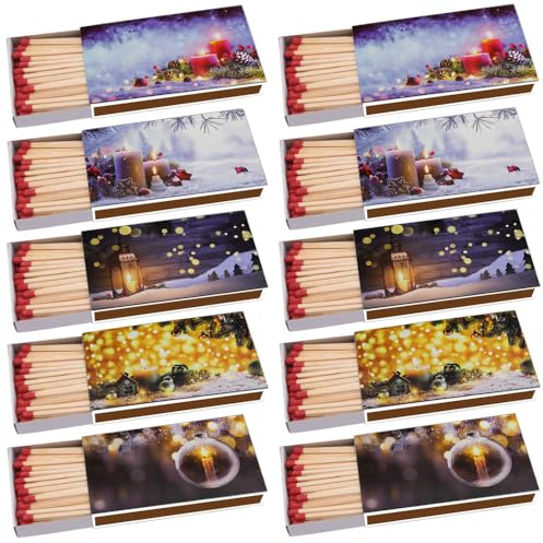 Kaminhölzer Weihnachtslichter Kaminstreichholz Zigarrenhölzer Pfeifenhölzer 100mm Streichhölzer Kaminanzünder Zündhölzer Zigarre Pfeife Kamin Grill Kerze Lange Brenndauer (10 Packungen)