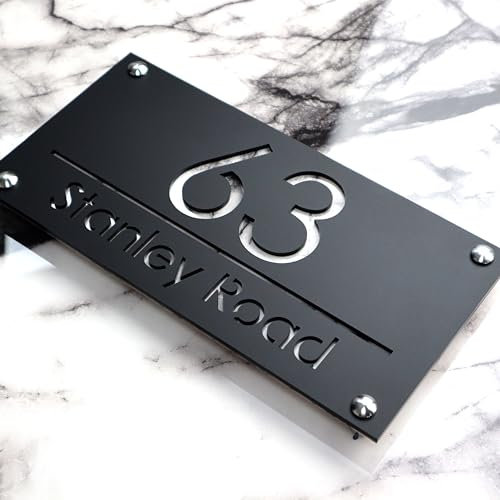 K SMART SIGN | LUXE H3 F31 | House Numbers Plaques House Numbers Door Signs House Number For Wall Name Plaques For Outside 3D Laser Cut acrylic Mirrored Marble (Matt Black & White Marble)