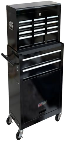 SPOFLYINN Werkzeugkommode mit 4 Lenkrädern, Schubladen, 8 Schubladen, Werkzeugschrank, Werkstatt, Werkzeug-Organizer, Schwarz
