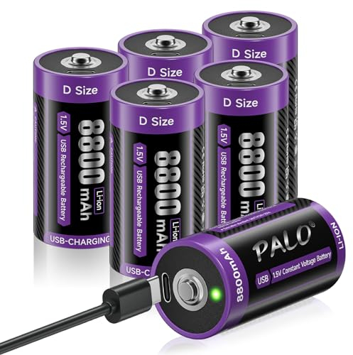 Mspalocell USB-C Lithium Batterien D 8800mAh Mono LR20 Batterie 1,5V Schnellladung Typ-C Batterien Akku mit Ladekabel, Geringe Selbstentladung, mit Ladelicht, 1500+ Zyklus, 6 Stück Batterie D