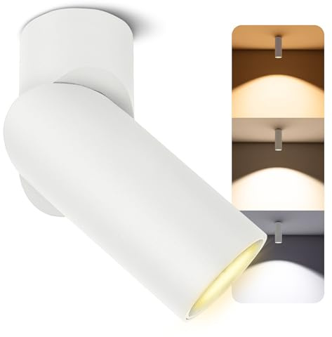 SSC-LUXon TOBI-L Aufbauspot weiß GU10 6W dimmbar 3 Lichtfarben schwenkbar | Weißer Spotstrahler für Wand & Decke - GU10 warm / neutral / tageslicht, dimmbar, dreh- & schwenkbar bis 350°