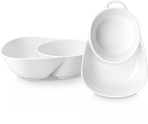 vancasso Starry Chip and Dip Bowl, Anti-Soggy Cereal Bowl, Soup and Sandwich Plate Combo, Breakfast Powls, Divided Snack Bowls Gifts for Wedding Housewarming Party, 2 Pack(White)