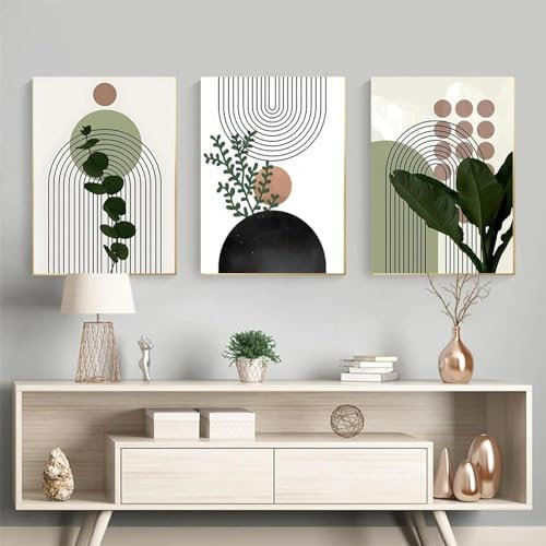 ZHAOLIN 3-teiliges Wandbild auf Leinwand, tropische Pflanze, moderne grüne Blätter, Wanddrucke, Gemälde, Bild für Schlafzimmer, Wohnzimmer, Dekoration, 60 x 90 cm (24 x 35 Zoll), 3 Stück, rahmenlos