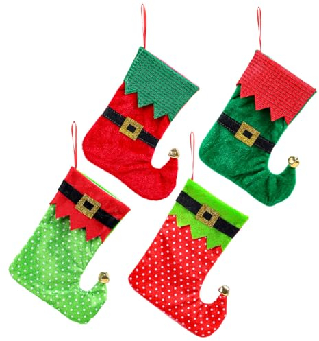 Uposao 4 Stück Weihnachtsstrümpf Plüsch Nikolausstrumpf Gürtelsocken Dekorationen Bonbontasche Aufhängbar Nikolausstiefel zum Befüllen und Aufhängen Weihnachtsstrümpfe für Weihnachtsdeko