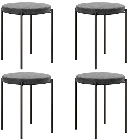 HOMCOM Lot de 4 tabourets de Salle à Manger empilables en métal avec Aspect Velours - pour Salle à Manger, Salon - Gris foncé