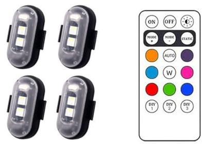 Lot de 4 lumières stroboscopiques à télécommande pour voiture, lumières d'ambiance LED sans fil, lumières stroboscopiques anti-collision 7 couleurs, lumières clignotantes de voiture, lumière