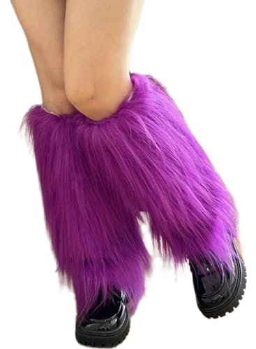 Watreketal Beinstulpen, Plüsch-Beinstulpen für Damen, gemütliche Winterstiefelaufsätze, Manschetten, ästhetisch, Punk, bunte Beinbedeckungen, Gamaschen, Streetwear, violett, 15.75in