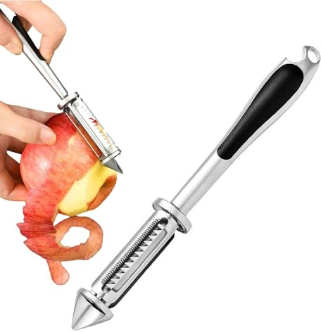 Pelapatate multifunzione in acciaio, pelapatate, in acciaio, con manico ergonomico antiscivolo per mele, pere,