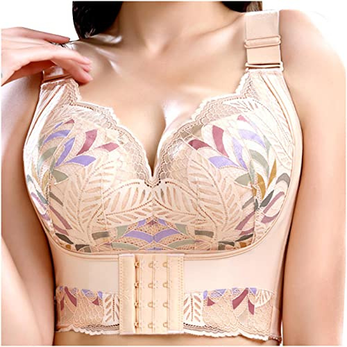 Ninedayx Sujetador de corsé para mujer, sin costuras, acolchado, talla grande, ropa interior, brasier acolchado para mujer, transpirable, para ocultar el vientre, estampado floral, brasier de uso