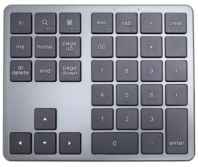Lazmin112 Bluetooth-Nummernblock, Wiederaufladbarer Kabelloser Ziffernblock, Externe Numpad-Tastatur mit 35 Tasten für Laptop-PC-Tablet, Kabelloser Bluetooth-Dual-Modus (Grau Schwarz)