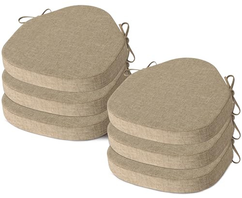 AddGrace Chair Cushions for Dining Chairs Set of 6 Windsor Kitchen Chair Cushions with Removable Textured Cover and Non Slip Bottom Indoor Chair Pads with Ties and Foam (16.5x15.5 Inches Beige)