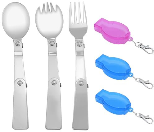 Ensemble fourchettes et cuillères pliantes en acier inoxydable 304 avec récipients en plastique pour voyage, camping, thermos, pique-nique, autres activités de plein air