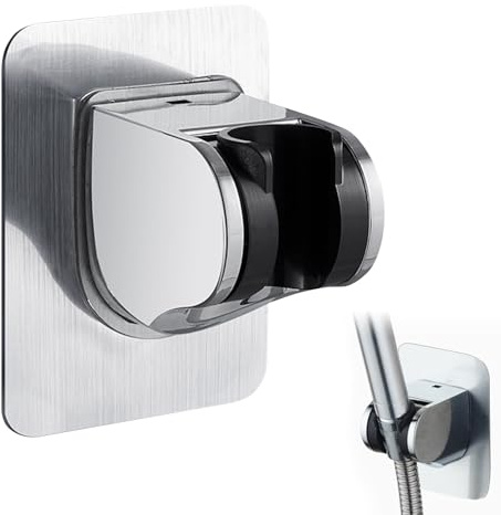 Support de pommeau de douche, support de douche adhésif puissant, support universel de rechange pour pommeau de douche, support mural chromé, sans perçage, pour maison, hôtel, salle de bain