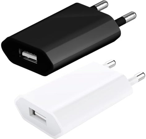 NHQZ 2 Pezzi Presa USB 5V 1A, Universale Caricatore USB, Caricabatterie Presa Spinotto, Adattatore Alimentatore Spina Compatible with Phone, Samsung, Xiaomi, Intelligent Watch, Auricolare
