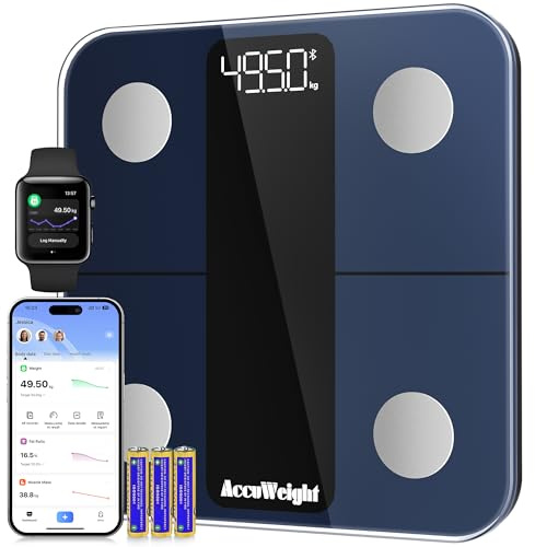 ACCUWEIGHT Smart Body Fat Scale, Bathroom Scales for Body Weight with High Precision Sensor & Composition Monitor for BMI, Fat Percentage, Muscle Mass, Smart APP Weighing Scale for People, kg/lb/st:lb