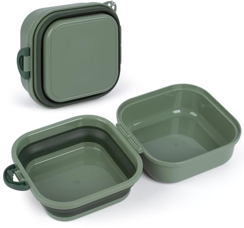 Zusammenklappbarer Hundenapf, 2-in-1, tragbarer Reise-Futterspender für Futter und Wasser, mit herausnehmbarer Trennwand, faltbares Silikon-Design mit Trageschlaufe für Spaziergänge, Reisen, Camping