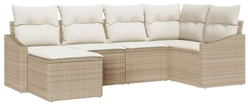 vidaXL Trädgårdsmöbelset med kudde 6 pcs Beige och gräddfärgad, Trendigt trädgårdsoffa, modern utemöbel, väderbeständig, fyrkantig sektion, med förvaringsutrymmen