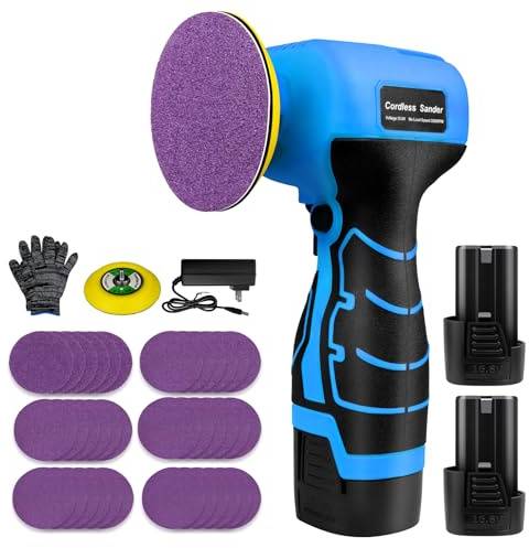 Ponceuse électrique sans fil 16,8 V avec 36 papiers abrasifs, 3500 tr/min, 2 batteries de 3,0 Ah, design léger et compact pour bois, métal, décapage de peinture et projets de bricolage