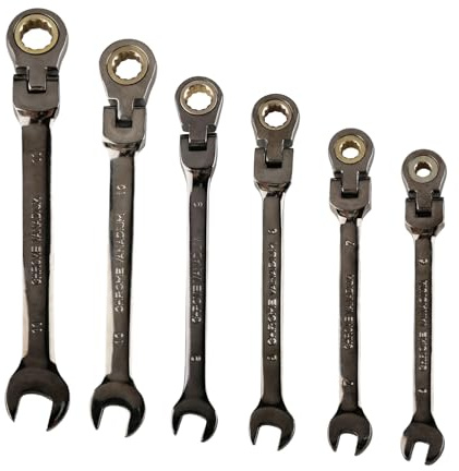 suaywo 6 Stück Maulschlüssel Set (6/7/8/9/10/11 mm) 72 Zähne Chromvanadiumstahl 5° Drehbereich Ring Maulschlüsselsatz & Ringratschenschlüssel Set Gabelschlüssel Ratsche für Fahrrad- & Autoreparatur