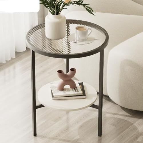 RUYICZB 2-Stufiger Beistelltisch Aus Glas, Kleiner Runder Beistelltisch, Beistelltische Mit Stauraum, Runde Beistelltische Für Wohnzimmer, Schlafzimmer, Couch,Schwarz