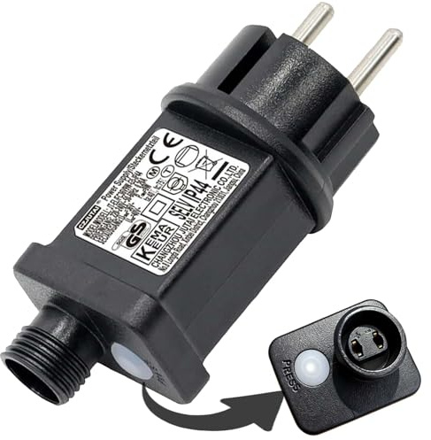 Joycome 24 V 6 W transformator ljusslinga, 8 lägen ljusslinga med timerfunktion, IP44-vattentät, adapter för julbelysning, gran, ljusgardin