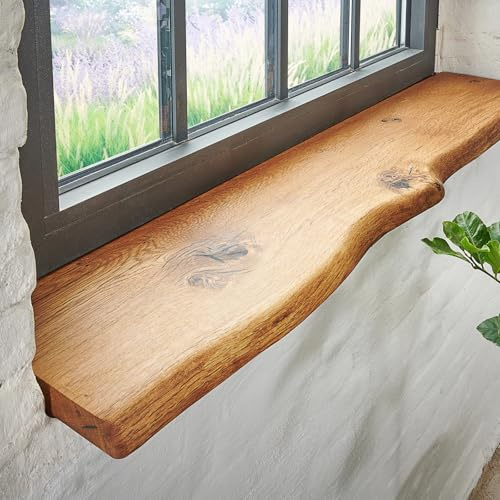 SPONHOLZ Davanzale per finestra in legno massello | bordo rustico | 90 x 20 cm | manifattura tedesca, naturale, mensola, tavola, piastra, copertura