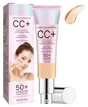 CC Cream Color Correcting, 2025 ultima crema idratante BB con UVA/UVB 50+, idratante e fondotinta Full Coverage CC, impermeabile e durevole Sunscreen Concealer, trucco viso