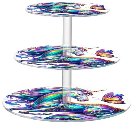 3 Tier Cupcake Stand for Party Wedding Acrylic Display Cupcake Tower Iridescent Unicorn Serving Cake Stands for Party Dessert Tray Colorful