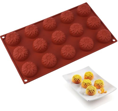 Hezhou 15 Fori Stampo Silicone Fiori Stampo Fondente Girasoli Rotondo 3D Stampi Colata Fiore Stampo Forno Silicone Girasole Forma Cioccolato Stampi Fiori Carini Dolci Caramelle Cioccolato