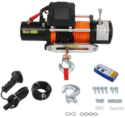 Treuil électrique 12 V avec contrôleur 10 000 lbs/4535,92 kg Force de traction 26 m Longueur de corde Treuil moteur Corde en nylon Treuil électrique avec contrôleur pour ATV, UTV, SUV, pickup