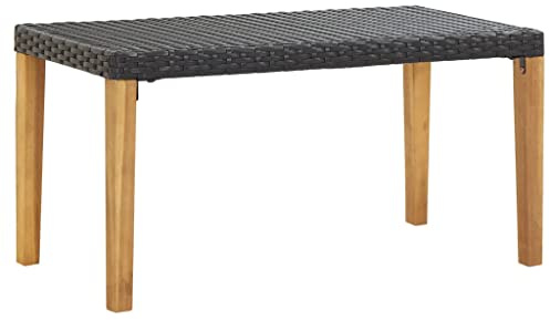 QUAHEAS Gartenbank 120 cm Schwarz, langlebige Outdoor Bank aus wetterfestem Poly Rattan mit robusten Massivholz Akazie Beinen für Terrasse, Garten und den gesamten Außenbereich. Ideal als