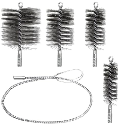 5 Pièces Kit de Hérisson Ramonage, Goupillon Métallique, Kit Ramonage Poêle à Granulé, Le Nettoyage des Gaines Souples, Le Nettoyage des Tuyaux de Poêle et L'élimination de la Rouille