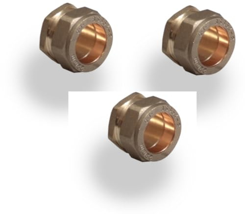 AIGHER Compression End Cap Fittings, 15mm, Brass and Copper, Pack of 3