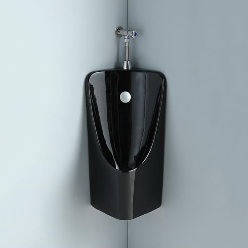 Urinoir d'angle pour hommes avec double chasse pressable et à capteur,éclaboussures, adapté aux petites salles de bains, cafés, complexes hôteliers et espaces d'accueil(Black-d)