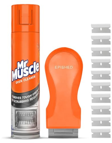Oven Cleaner 300ml with Scraper – Heavy Duty Grease & Burnt-On Food Remover – Kitchen Cleaning Kit with 10 Replacement Units for Ovens & Hobs