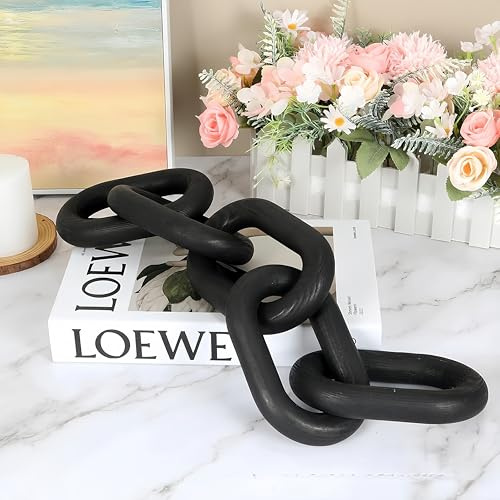 chhcjqyyf Wooden Decorative Chain Link Ornament Black Hanging Home Decor Rustic Farmhouse Decor for Coffee Table Black Table Decor and Wood Home Decor Chain Decorative Tray