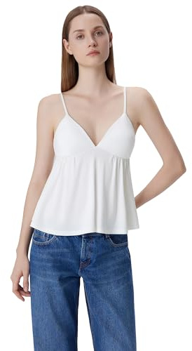 SUUKSESS Women V Neck Babydoll Tank Tops with Built in Bra Summer Cute Peplum Cami Going Out Tops(White XS)