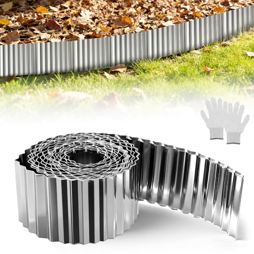 Lightasea Bordure de pelouse en acier galvanisé,bordure métallique flexible pour pelouse et parterres de fleurs,bordure paysagère,pour pelouses,parterres de fleurs,bordures de pavés(argent,10m x 15cm)